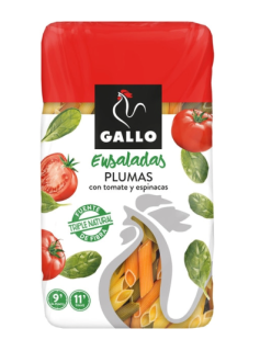 Макаронні вироби Gallo Ensaladas Plumas Пера з томатами і шпинатом 450 г,18 шт/ящ. - фото