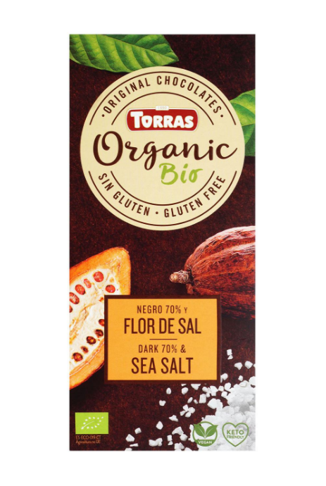 Шоколад Torras Organic чорний 70% какао з оливковою олією та морською сіллю 100 г - фото