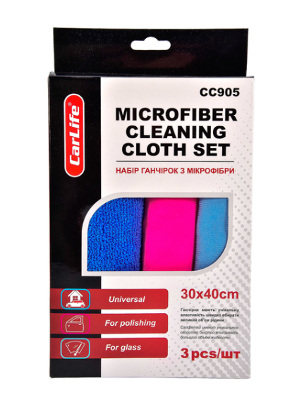 Набір серветок з мікрофібри 30×40 см 3 шт (скло, панель, універсальна) - фото