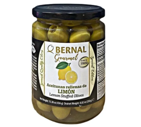 Оливки зеленые Bernal фаршированные лимонной пастой 436 г - фото