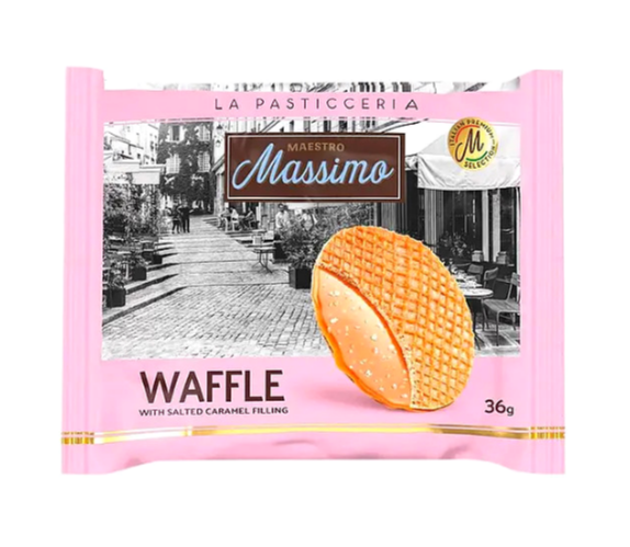 Стропвафли Maestro Massimo соленая карамель 36г, 6*24шт/ящ - фото