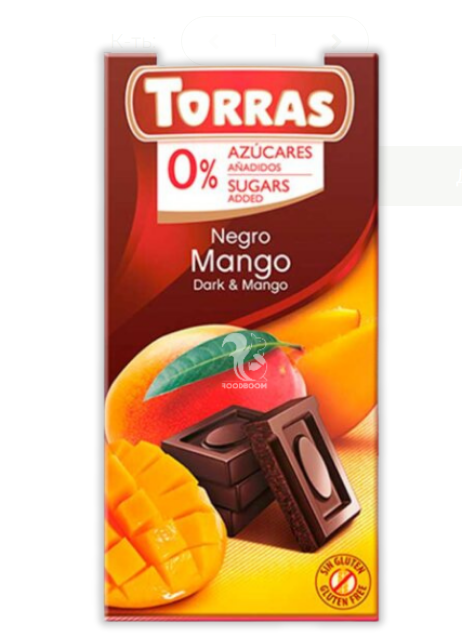 Шоколад Torras чорний з манго без цукру 75 г, 12 шт/ящ. - фото