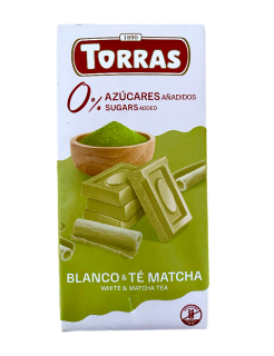 Білий шоколад Torras з чаєм матча без цукру, 75 г - фото