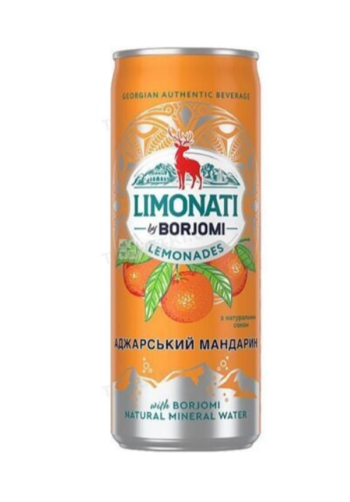 Лімонад "Лімонаті від Боржомі" 0,33л ж/б зі смаком Аджарського мандарину - фото