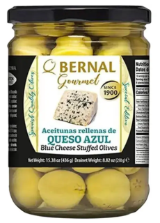 Оливки Bernal Gourmet, фаршированные голубым сыром, 436 г (сухой вес 250 г) - фото