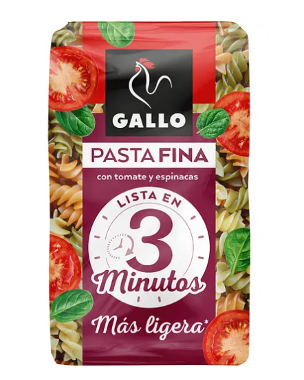 Макаронні вироби Gallo Pasta Fina H?lices Спіральки з томатами і шпинатом 400 г,12 шт/ящ, - фото