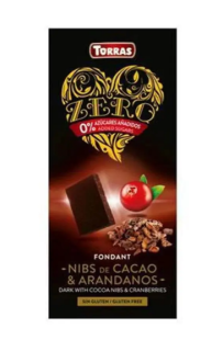 Шоколад Torras Zero черный с какао и клюквой без сахара, 125 г - фото