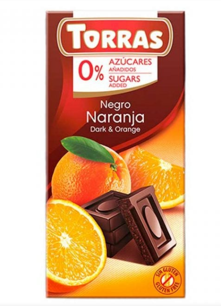 Шоколад Torras чорний з апельсином без цукру, 75 г - фото