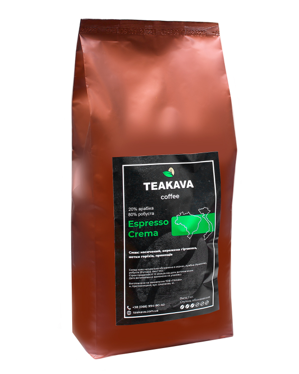 Кофе в зернах Teakava Espresso Crema, 1 кг (20/80) (4820267990069) - фото