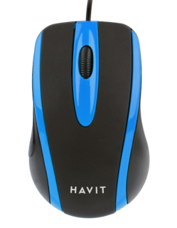 Дротова миша HAVIT HV-MS753 USB Black/Blue (1000 DPI, 3 кл)  - фото