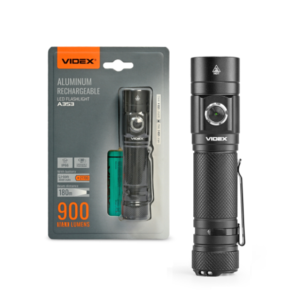 Портативний світлодіодний ліхтарик VIDEX VLF-A353 900Lm 5000K (40шт/ящ) - фото