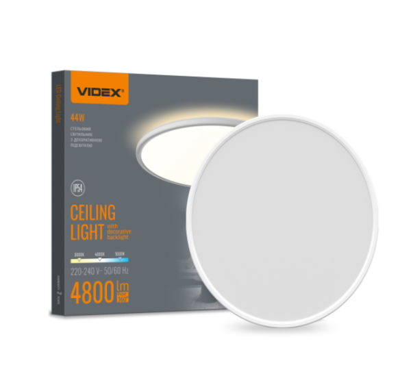LED світильник з підсвіткою круглий VIDEX 44W 3000K-4000K-5000K 220V (VL-DL5R-44CW) Білий - фото