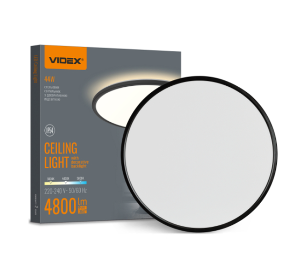 LED світильник з підсвіткою круглий VIDEX 44W 3000K-4000K-5000K 220V (VL-DL5R-44CB) Чорний - фото
